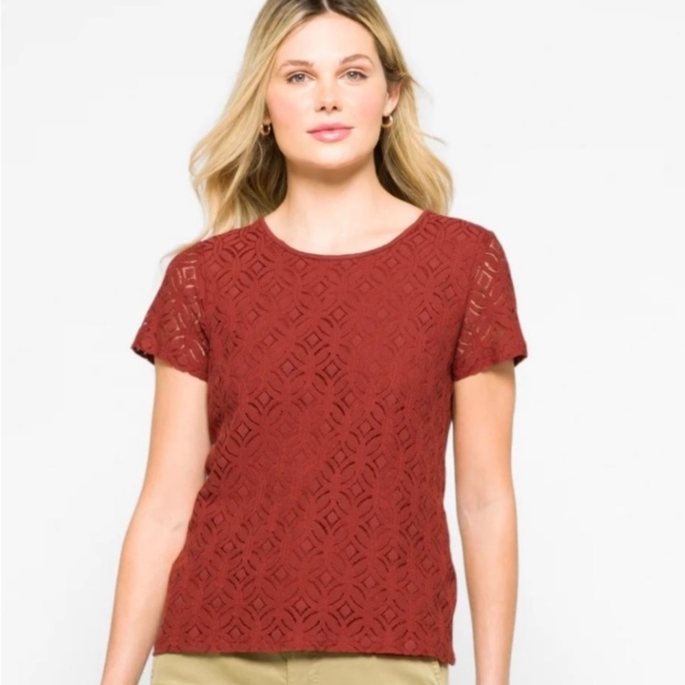 Market & Spruce Hans Crochet Front Burnt Orange Blouse. Size Large. NWT.‎